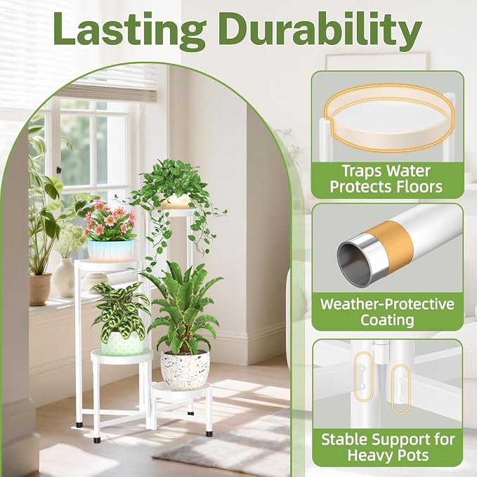 iDavosic.ly Plant Stand Indoor Outdoor, 4 Tier Metal Corner Shelf, Folding - Image 5