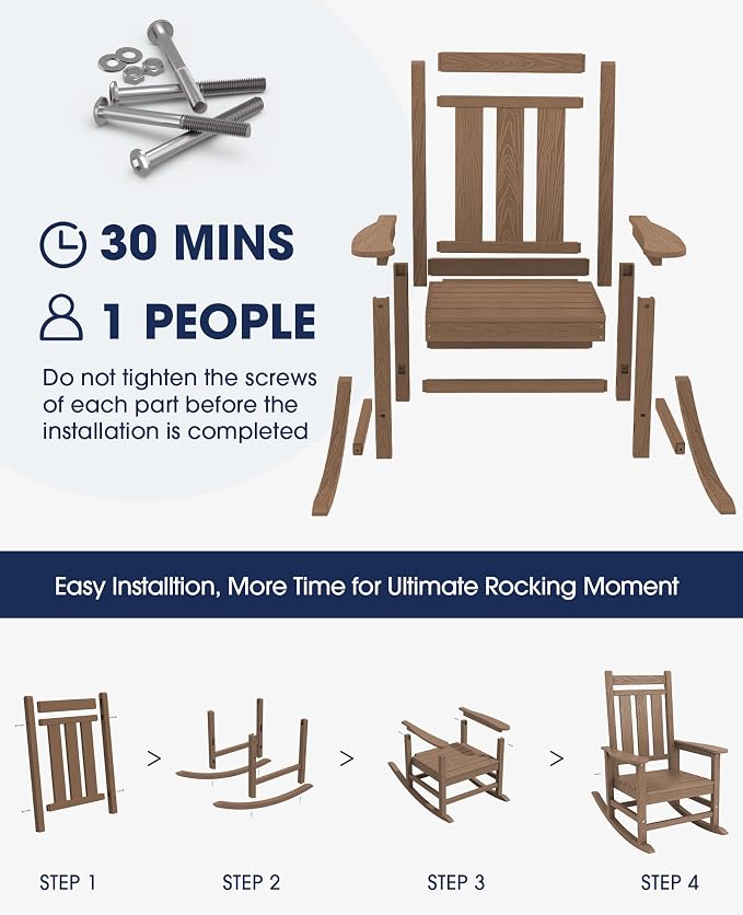 Oversized Outdoor Rocking Chair Set of 6, HDPE Patio Rockers - Image 6