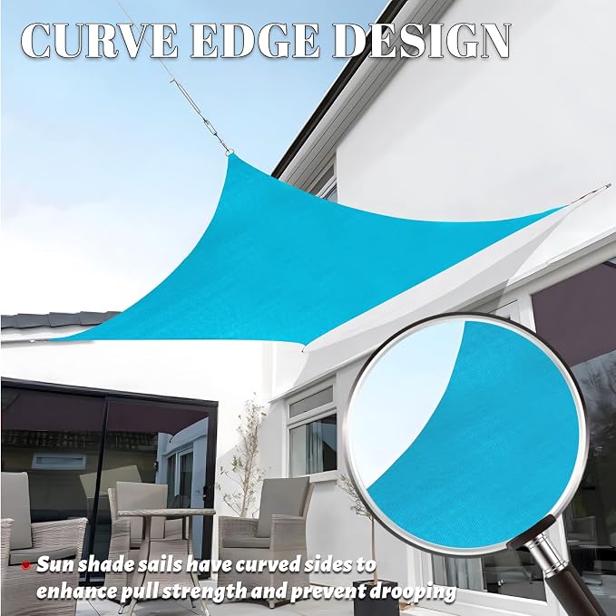 Sun Shade Sail 8'x19' Turquoise Blue Rectangle Custom Size | 95% UV Block - Image 3