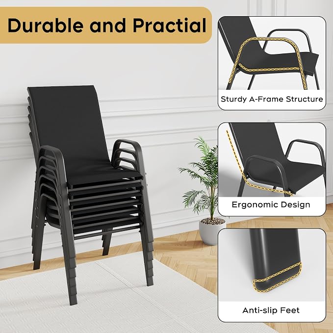 Patio Dining Chairs Set of 6 Outdoor Stackable Dining Chairs - Image 7