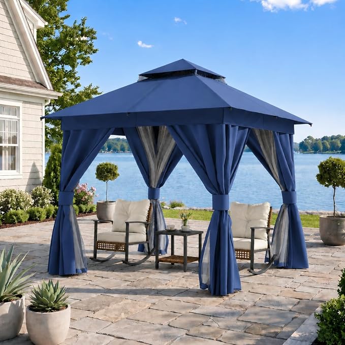 8'x8' Outdoor Gazebo, Heavy Duty Metal Frame Patio Canopy by LAUSAINTHOME