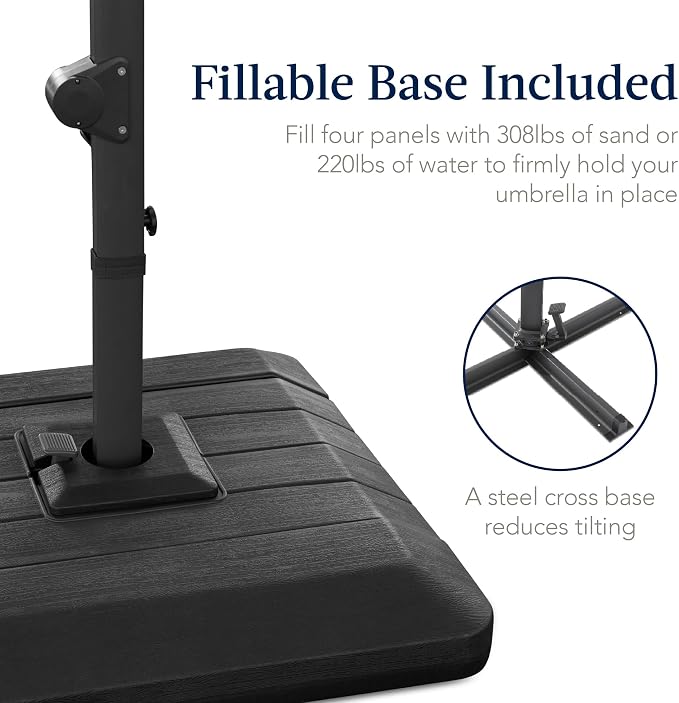 Best Choice Products 9x12ft LED Cantilever Patio Umbrella w/Base Included & - Image 3