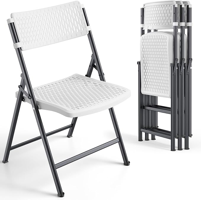 White Folding Chairs 4-Pack, Mesh Injection Molded Plastic by HomePage