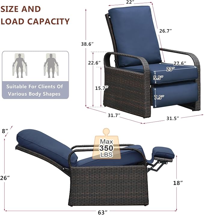 Outdoor Recliner, Aluminum Frame Patio Chaise Lounge Chairs - Image 2
