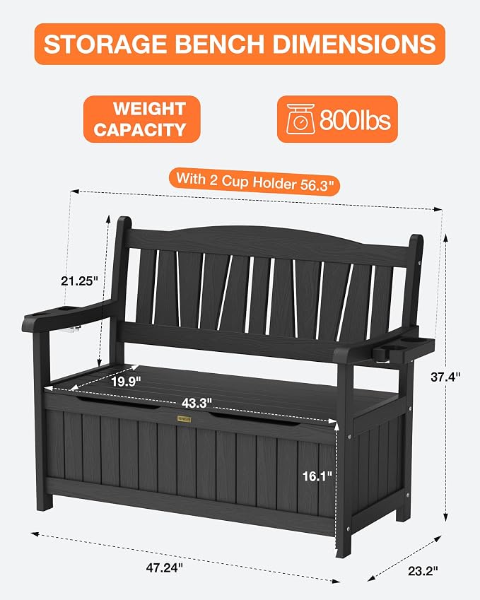 YEFU Outdoor Bench Set of 2, Heavy Duty Garden Storage Bench, Weatherproof - Image 2