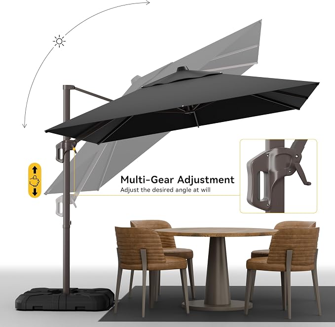 9x12 FT Cantilever Patio Umbrella, Large Rectangular Offset Outdoor Umbrella - Image 4