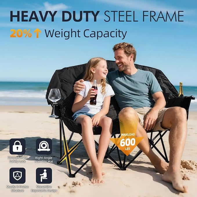 Double Camping Chair Loveseat -2 Person Oversized Padded Outdoor Camp Couch | - Image 5