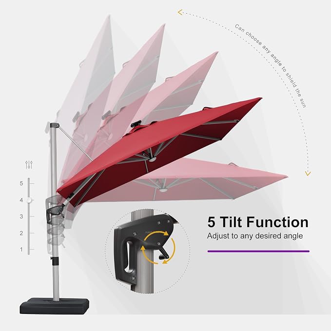 PURPLE LEAF Cantilever Umbrella 9' X 12' Solar LED Light Patio Deck, Terra | - Image 6