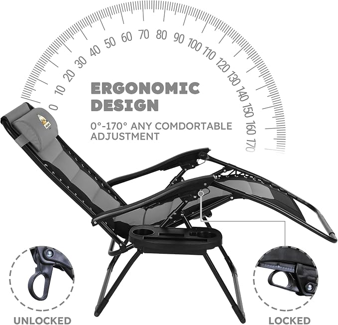 Colegence Oversized Padded Zero Gravity Chairs, 0-170° lock, removable side - Image 4