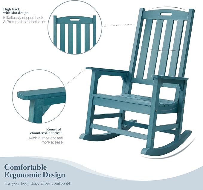 Oversized Outdoor Rocking Chair, HDPE Porch Rocker | High Back Rocking Chairs - Image 5