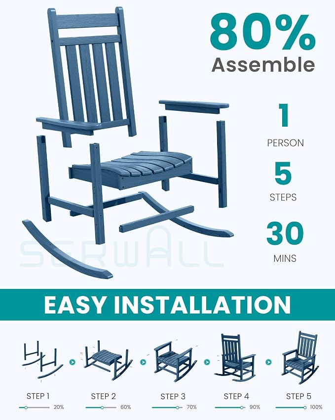 SERWALL Outdoor Rocking Chair, Oversized Rocking Chair - Image 7