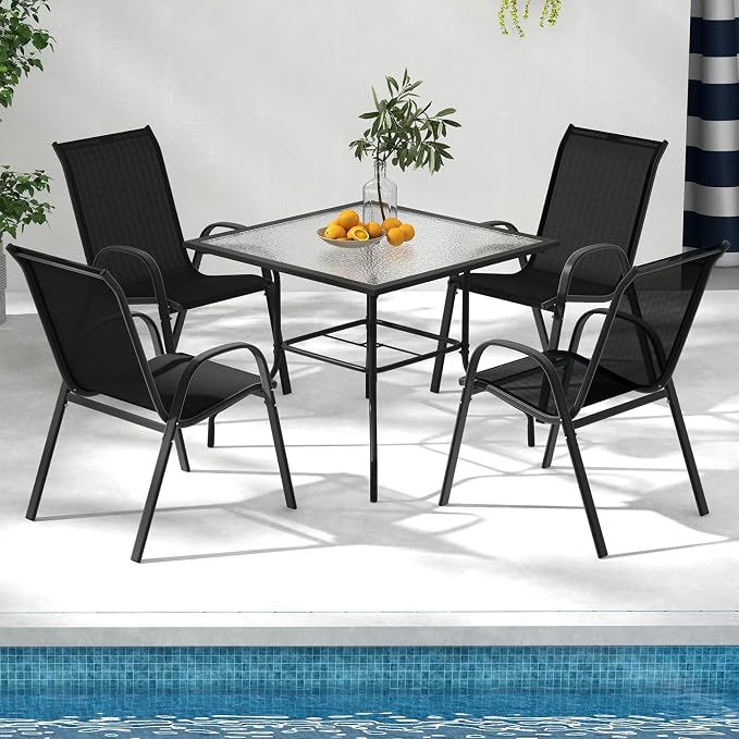 COSTWAY Patio Stackable Dining Chairs Set of 4 - Image 2