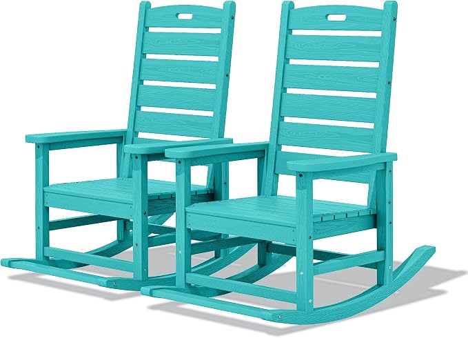SERWALL Outdoor Rocking Chair Set of 2, HDPE Rocker by SERWALL