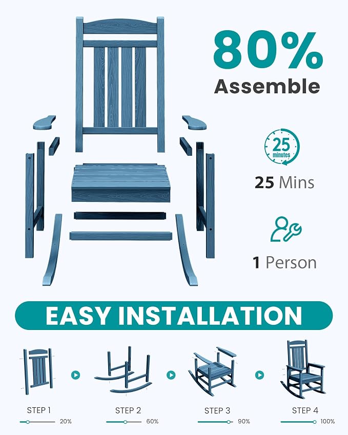 SERWALL Rocking Chair Outdoor, Oversized Patio Rocking Chairs, Porch Rocker - Image 5
