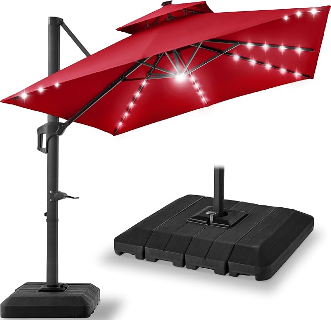 Best Choice Products 9x12ft LED Cantilever Patio Umbrella w/Base Included & by Unknown