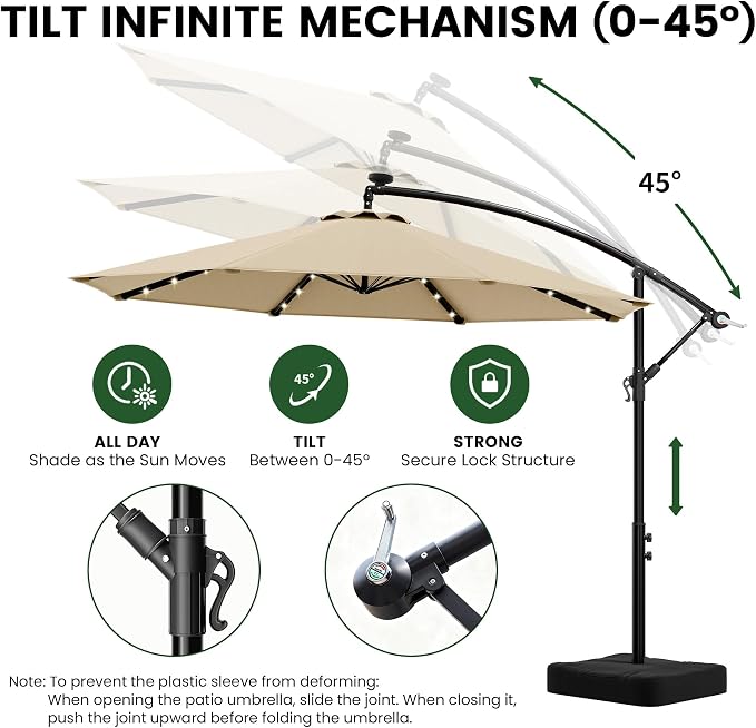 10FT Patio Umbrella with Solar Lights and Base - Image 5