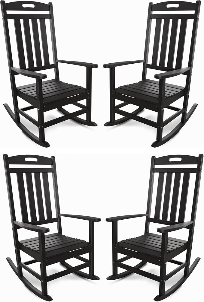 Outdoor Rocking Chair Set of 4, All-Weather Resistant Poly Lumber Rocker Chair by Adiromoti