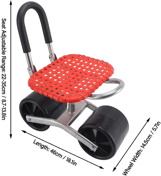 Garden Stool with Wheels, 360° Rotating Rolling, Adjustable Seat Height - Image 3