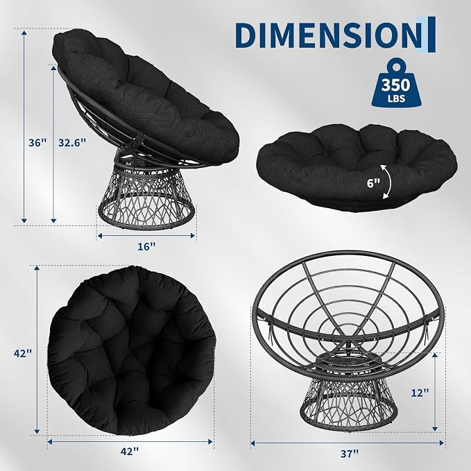 Garvee Papasan Chair, Heavy-Duty Steel Frame, 360° Swivel Base - Image 2