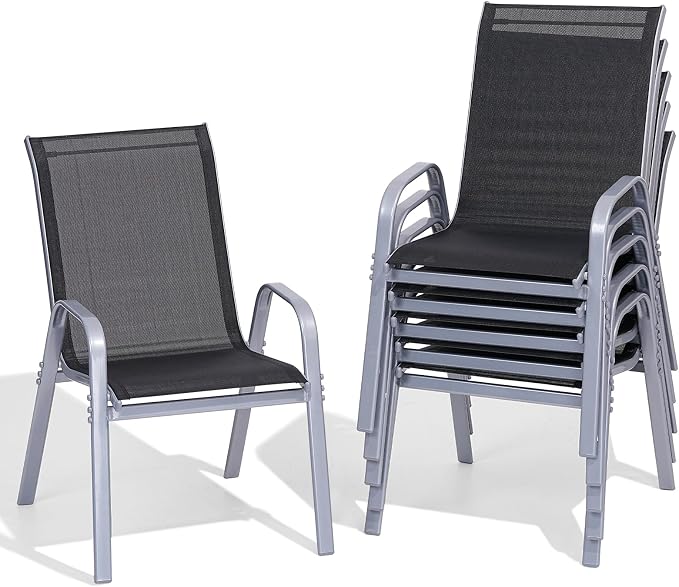 Patio Chairs Set of 6, All Weather Outdoor Dining Chairs | Stackable Dining by Dovov