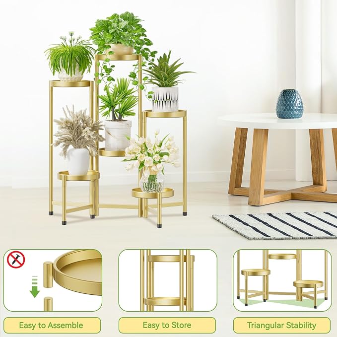 iDavosic.ly Plant Stand Indoor Outdoor, 6 Tier Metal Corner Shelf, Folding - Image 4