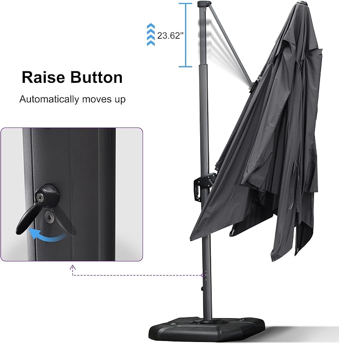 PURPLE LEAF Patio Telescopic Umbrella 11.5' x 11.5' Up Down Lifting Grey | - Image 3