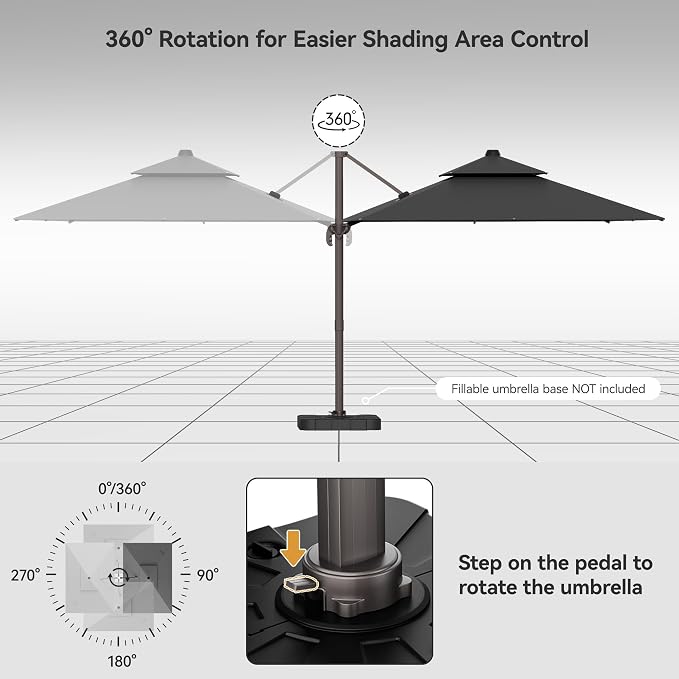 9x12FT Cantilever Patio Umbrella Heavy-Duty Aluminum | 360° Rotating Double - Image 5