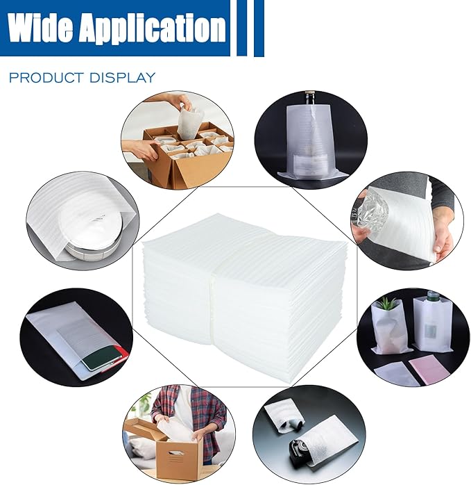 100 Pack Foam Pouches, Cushion Foam Wrap Pouches for Moving and Storing, 12"x14" Foam Wrap Pouches Protect Fragile Items, Protect Mug, Glasses, China, and Dishes, Packing Supplies