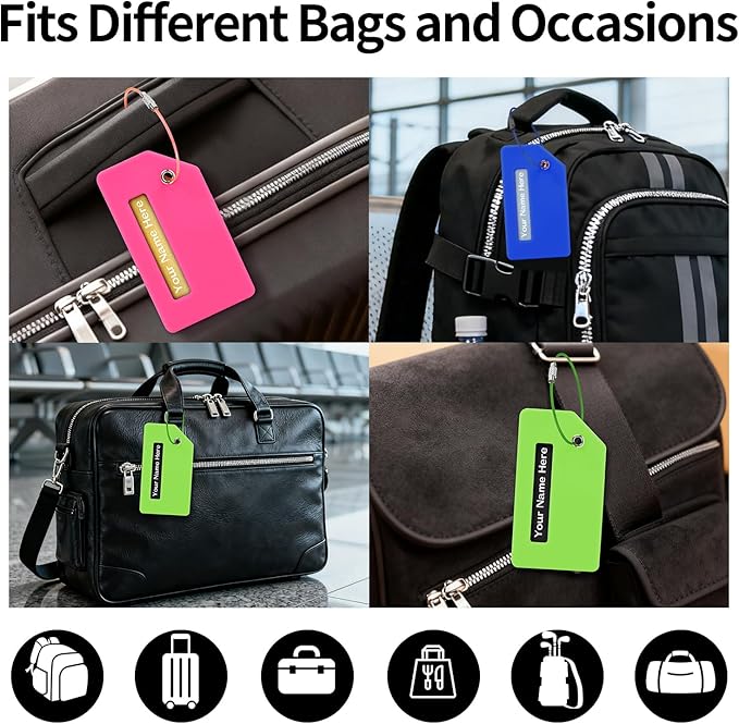 Personalized Luggage Tags for Suitcases, Custom Metal Luggage Tag for Bag with Silicone Sleeves, Durable Travel Tags, Laser Engrave Name Text, Gift for Travelers, 3.5x2 Inches (Dark Blue)