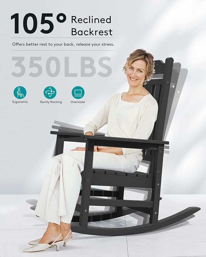 SERWALL Oversized Outdoor Rocking Chair, HDPE Patio Rocking Chair, All Weather - Image 7