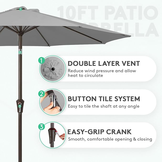 JEAREY 10 ft Outdoor Patio Umbrella w/Tilt and Crank, Light Gray | 8 Sturdy - Image 2