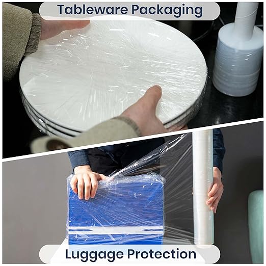 ADHES Handheld Stretch Film, 4 Rolls 100mm x 150m, Heavy Duty Plastic Wrap for Packaging, Moving, and Storage