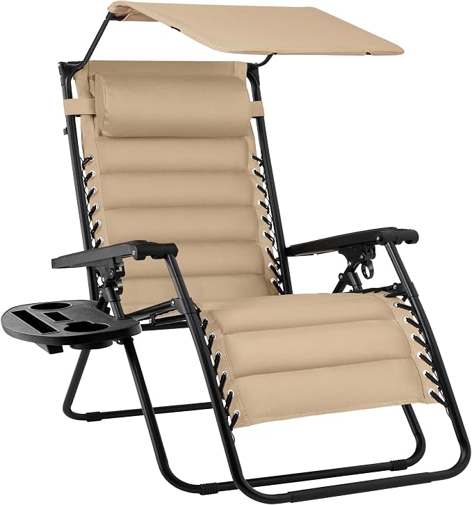Best Choice Products Oversized Padded Zero Gravity Chair w/Canopy Headrest Cup by BestChoiceProducts