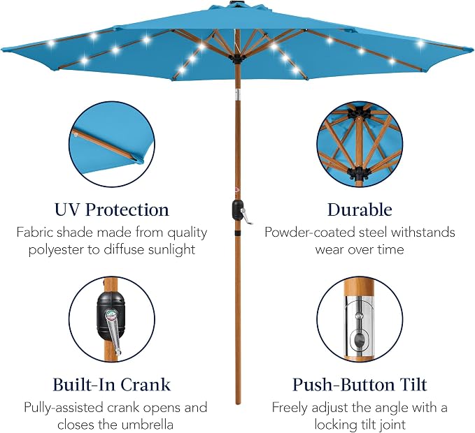 Best Choice Products 10ft Solar Market Patio Umbrella w/Woodgrain Pattern Pole - Image 6
