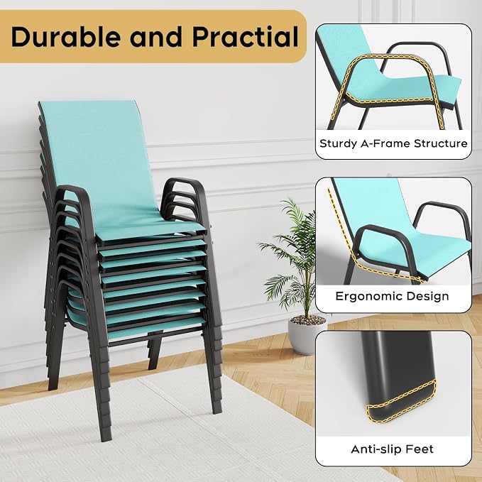 Patio Dining Chairs Set of 8 Outdoor Stackable Dining Chairs - Image 7