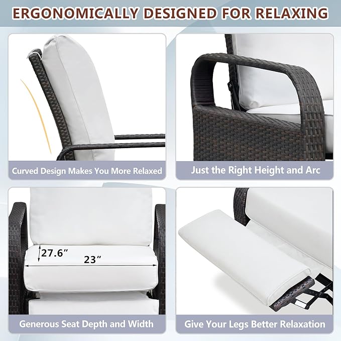 Outdoor Recliner, Aluminum Frame Patio Chaise Lounge Chairs - Image 6