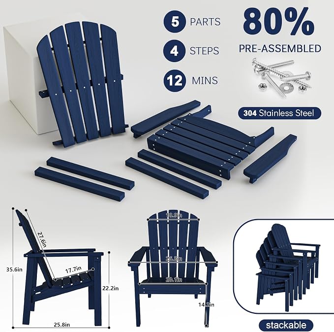 Compact Stackable Adirondack Chairs, All Weather HDPE, All-Weather - Image 5
