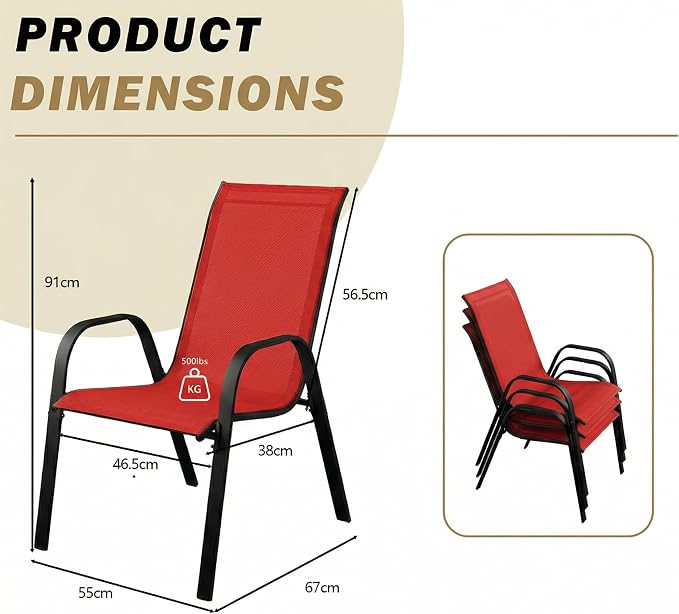 Stackable Patio Chairs Set of 1/2/4, Heavy Duty Metal Frame & Teslin Fabric - Image 3