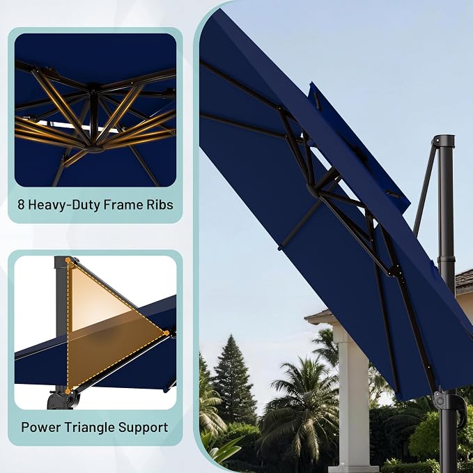 12×12 FT Double-Top Cantilever Patio Umbrella, Outdoor Umbrellas - Image 4