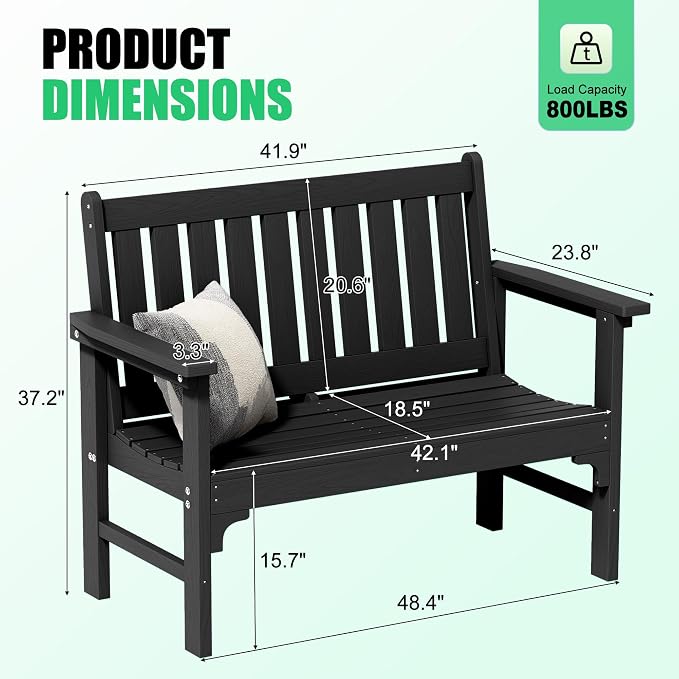 JUMMICO High-Density Polyethylene Outdoor Garden Bench, Ergonomically Designed - Image 3