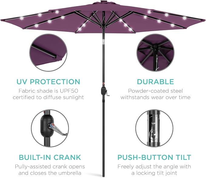 Best Choice Products 10ft Solar Polyester LED Lighted Patio Umbrella w/Tilt - Image 5