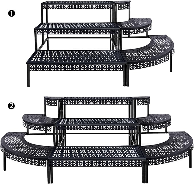 aboxoo 3-Tier Stair Style Metal Plant Stand, Large Indoor Outdoor Shelf | Holds - Image 3