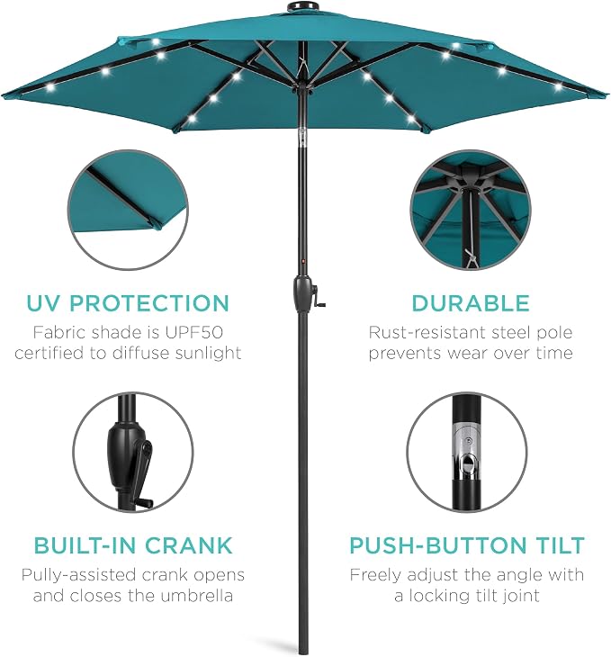 Best Choice Products 7.5ft Solar Umbrella LED Lighted Patio Umbrella, Table - Image 5