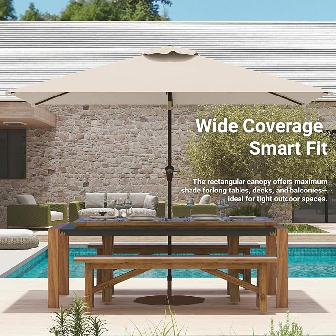 6.5' x 10' Rectangular Patio Umbrella Large Outdoor Market Umbrella w/UV - Image 8