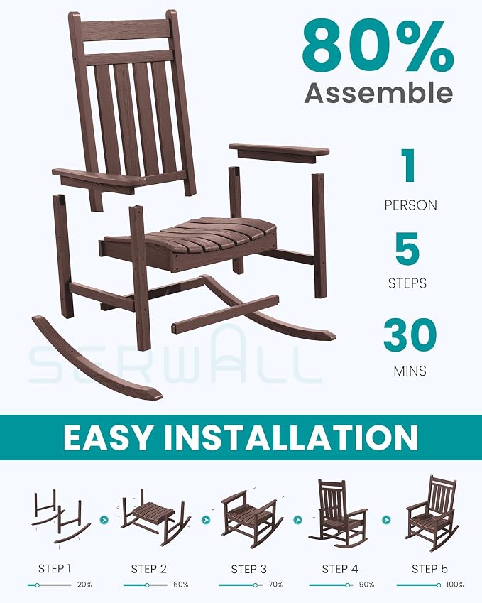SERWALL Outdoor Rocking Chair, Oversized Rocking Chair - Image 8