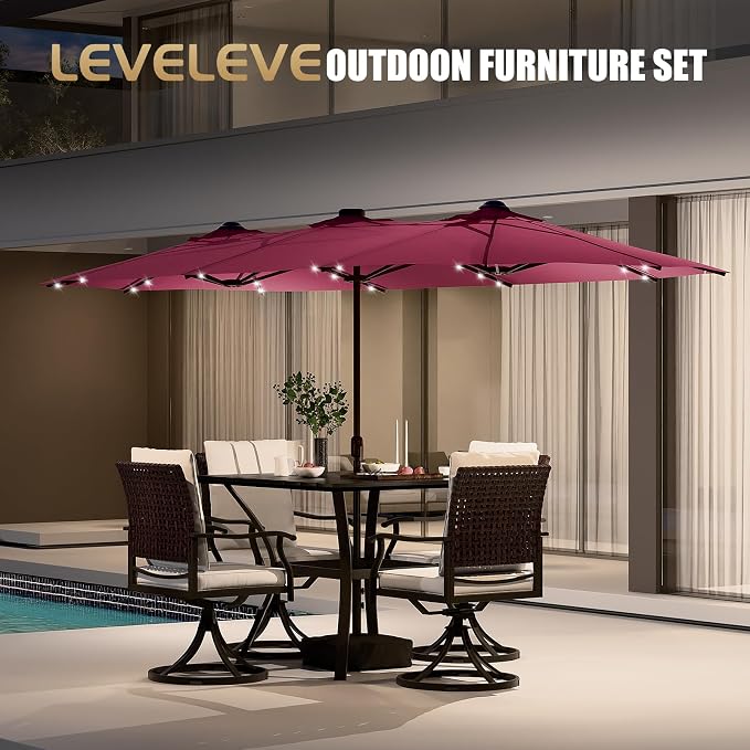 15FT Large Patio Umbrella with Base & Solar LED Lights - Image 6