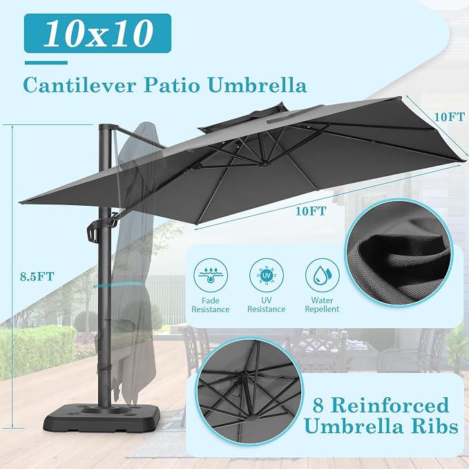 HOTEEL 10x10ft Patio Umbrella Cantilever Umbrella Double Top - Image 5