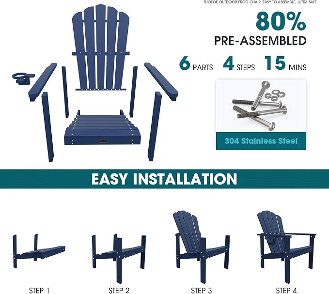 THOEOE Stackable Adirondack Chair Set of 2, HDPE Fire Pit Chairs Set of 2 | - Image 3