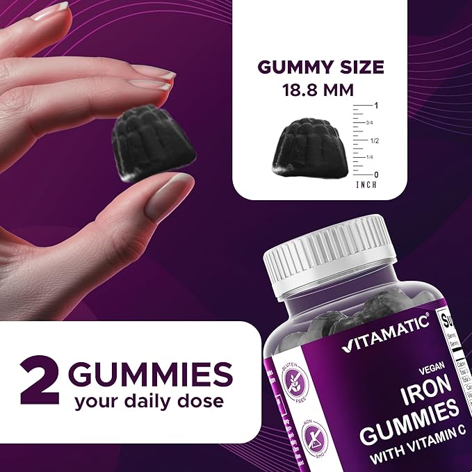 Vitamatic Iron 65 mg Gummies Supplement for Women & Men - 60 Vegan Gummies - Great Tasting Iron Gummy Vitamins with Vitamin C (6)