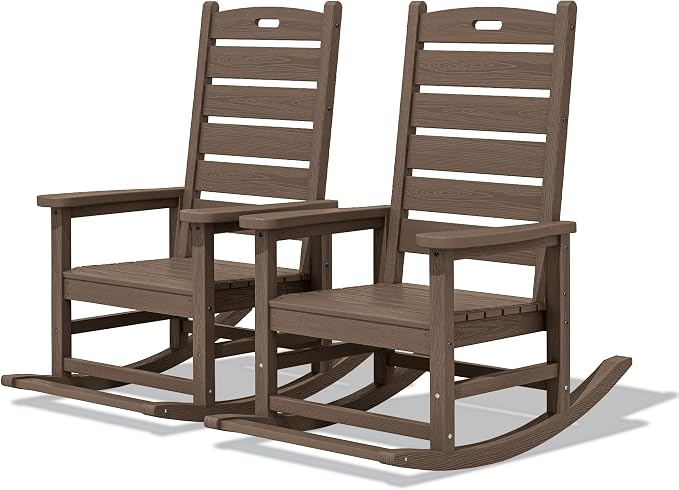SERWALL Outdoor Rocking Chair Set of 2, Oversized HDPE Rocker, Coffee | Heavy by SERWALL